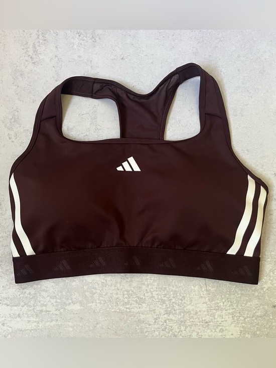 adidas Other - Adidas Racerback Sports Bra Chocolate Brown Three-Stripe Logo Mesh Sporty Gym
